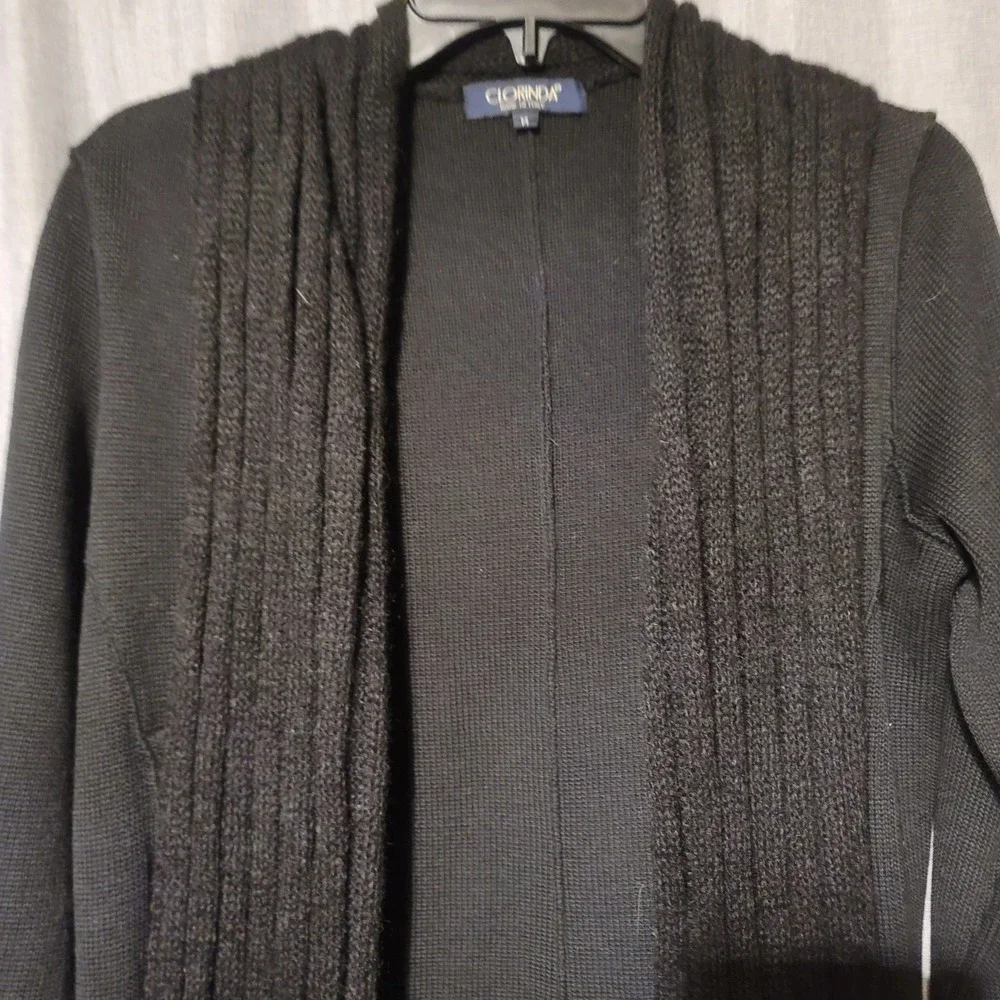 Clorinda Made in Italy‎ Black Merino Wool Mohair Blend Longline Cardigan Sweater